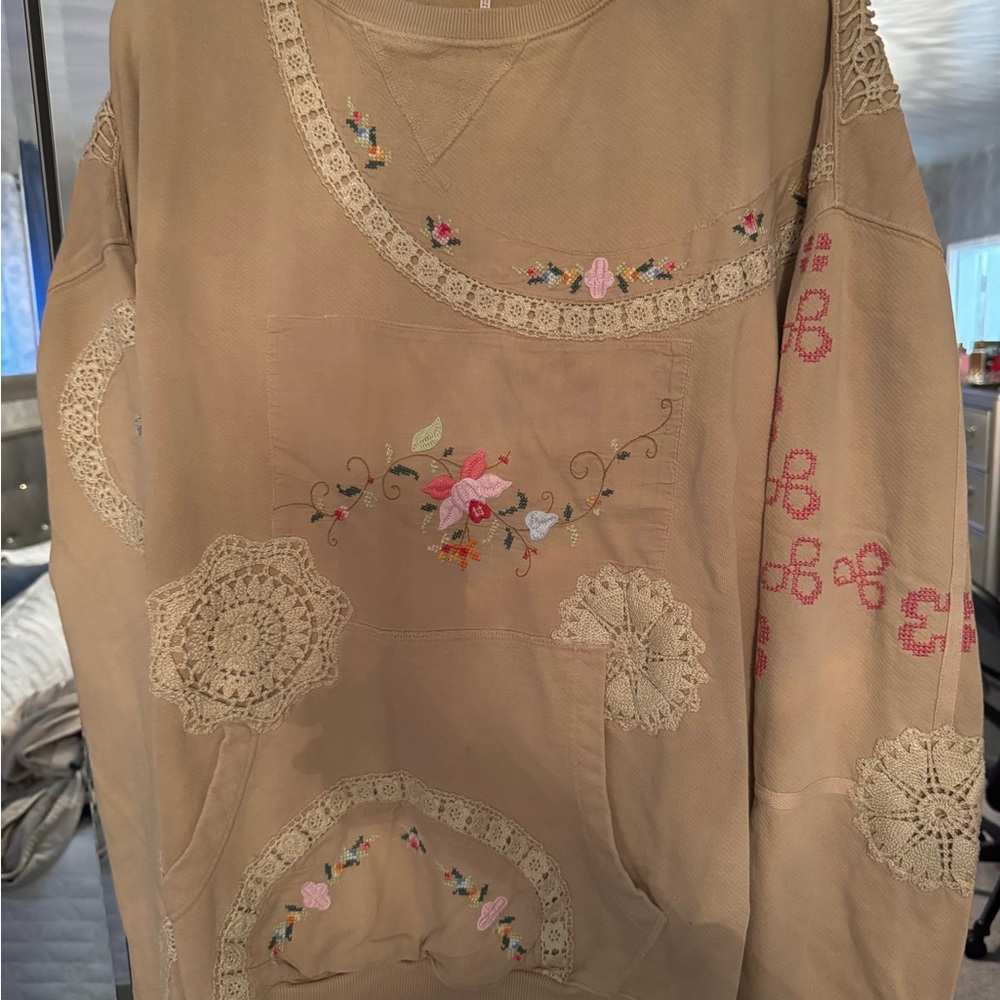 We The Free Tan Embroidered Sweater